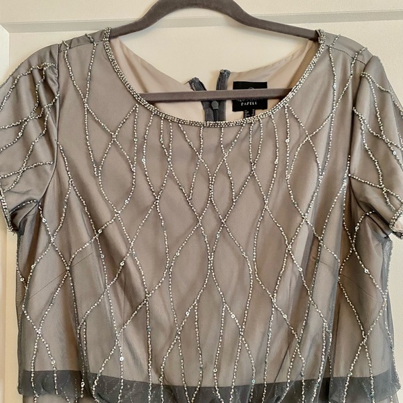 Gorgeous Adrianna Pappell Silver Pewter Dress with Silver Detail - Size 1 US - Picture 3 of 3